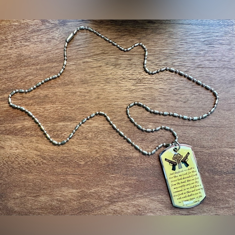 Gold-Tone Military Tag Pendant Necklace with Cross Accent